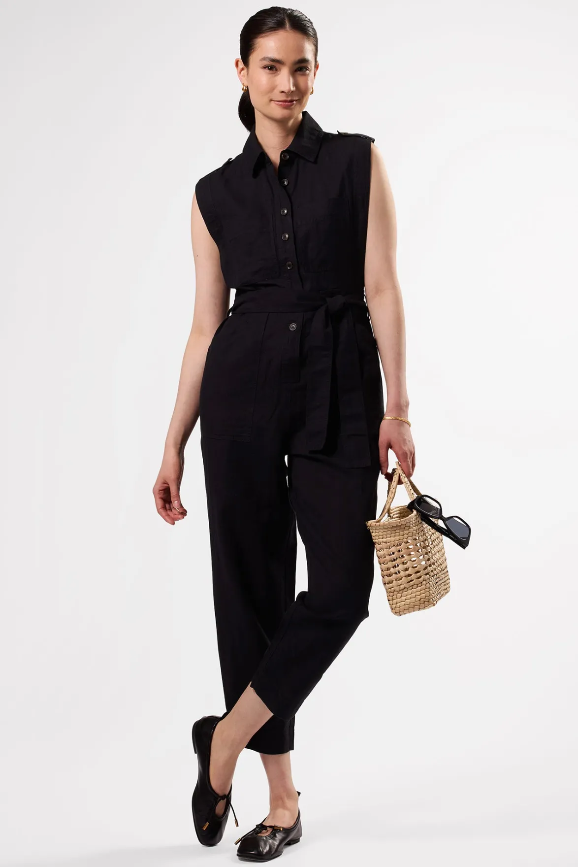 Jumpsuits|Clearance^Amour Vert Sienna Cotton Linen Jumpsuit Black
