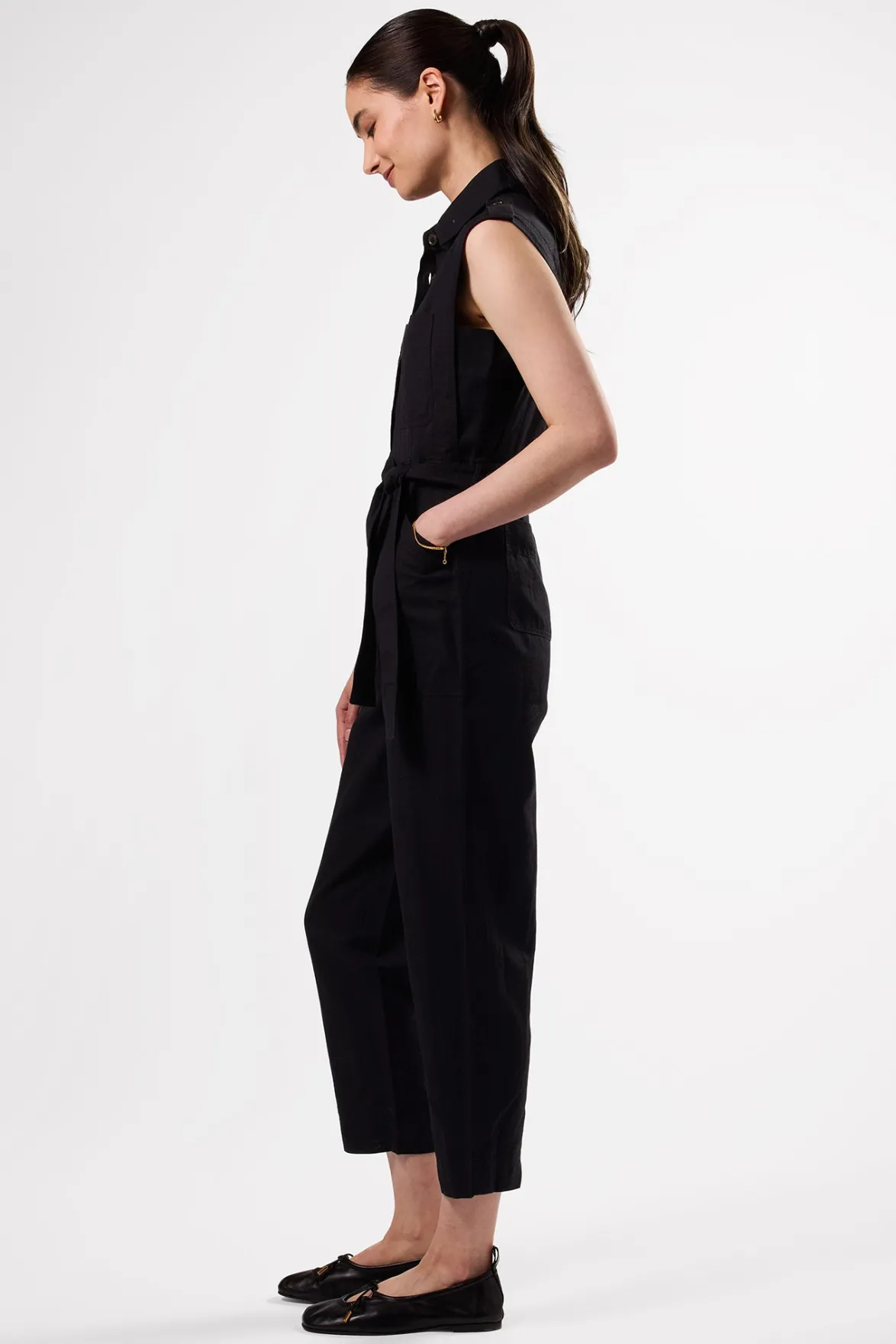 Jumpsuits|Clearance^Amour Vert Sienna Cotton Linen Jumpsuit Black