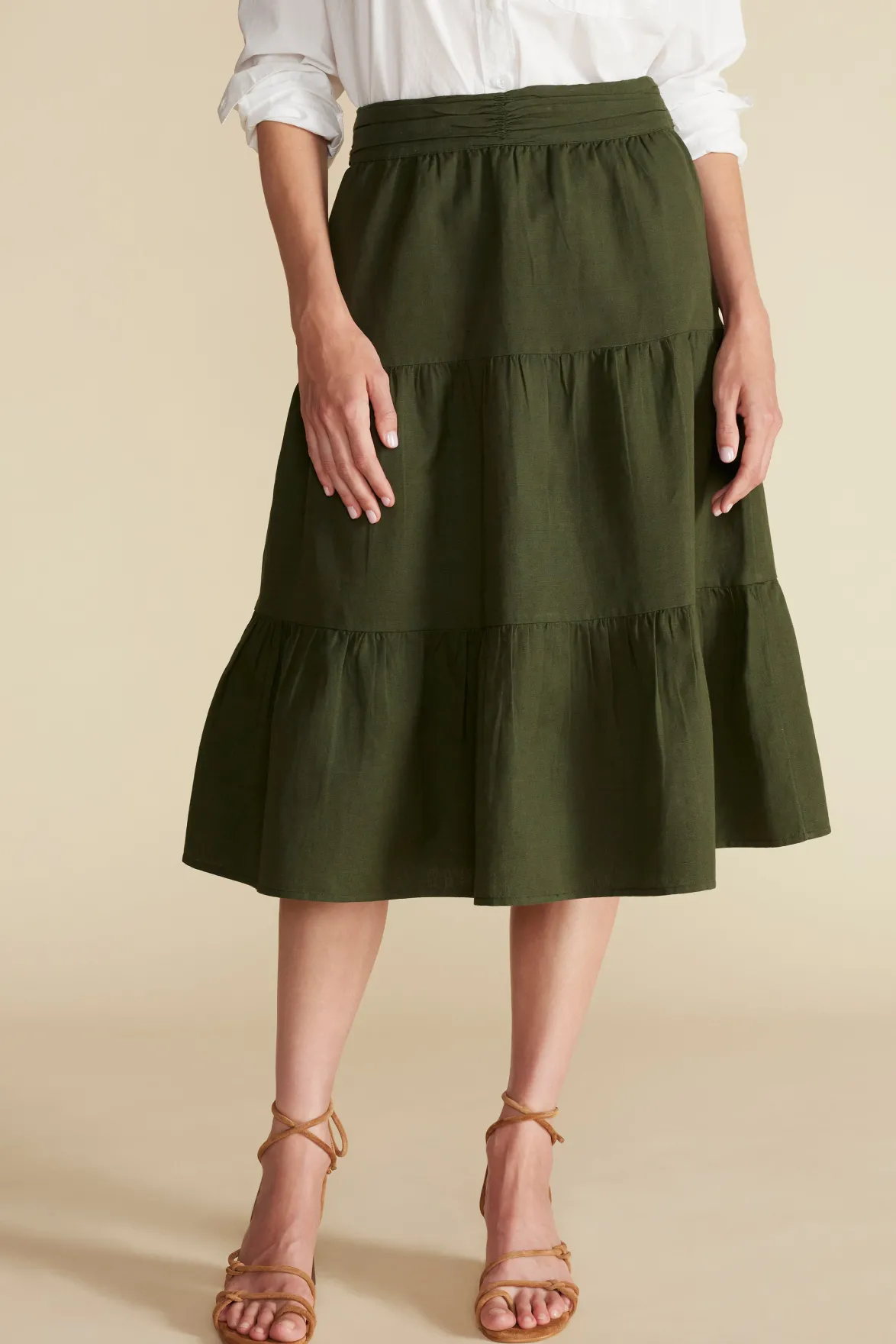 Skirts|Clearance^Amour Vert Silas Cotton Linen Skirt OliveGreen