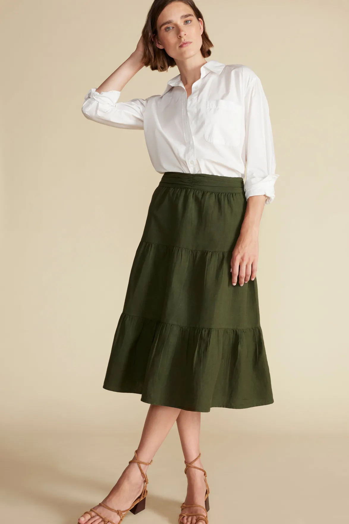 Skirts|Clearance^Amour Vert Silas Cotton Linen Skirt OliveGreen