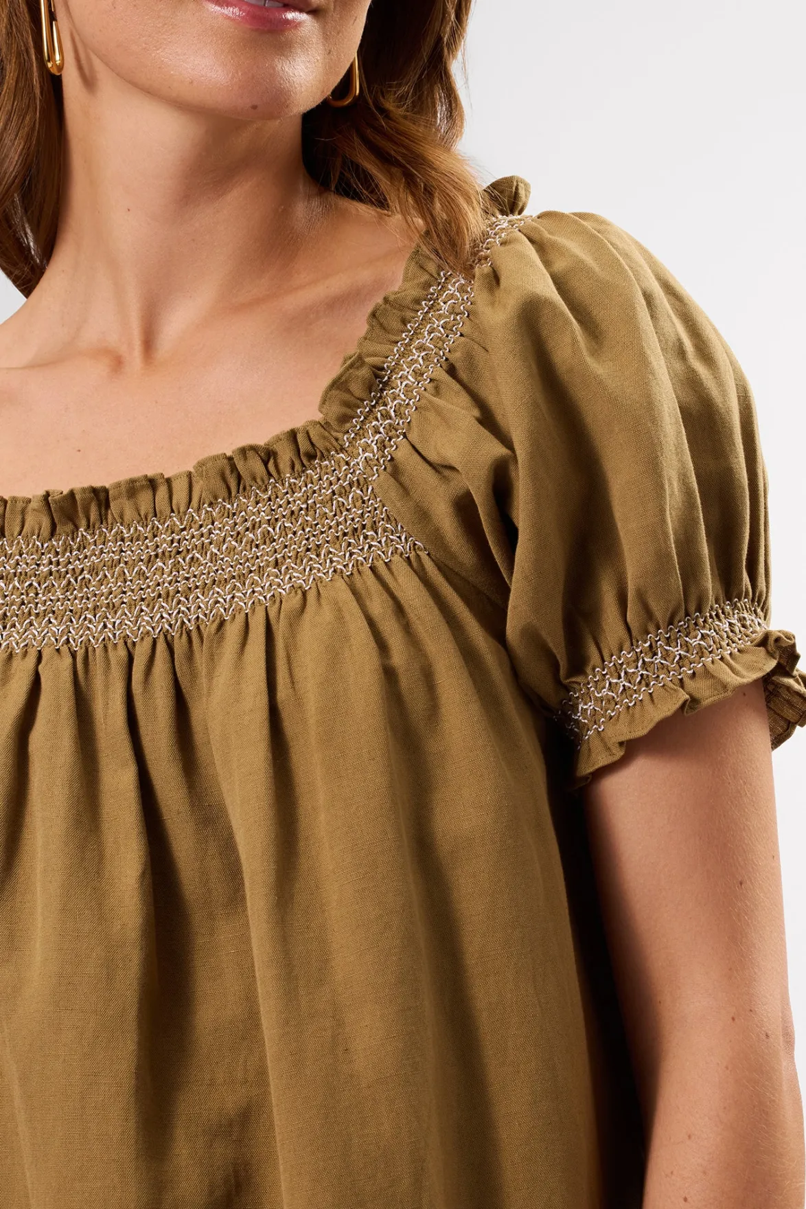 Dresses|Clearance^Amour Vert Smocked Embroidery Dress ElmWhiteEmbroidery