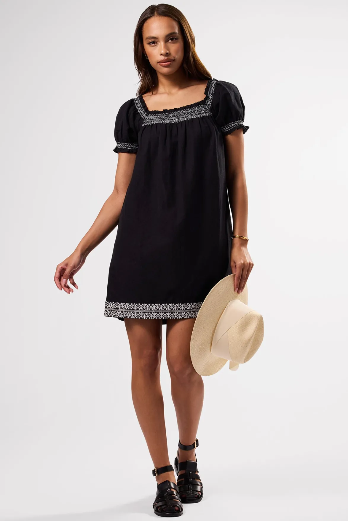 Dresses|Clearance^Amour Vert Smocked Embroidery Dress BlackWhiteEmbroidery