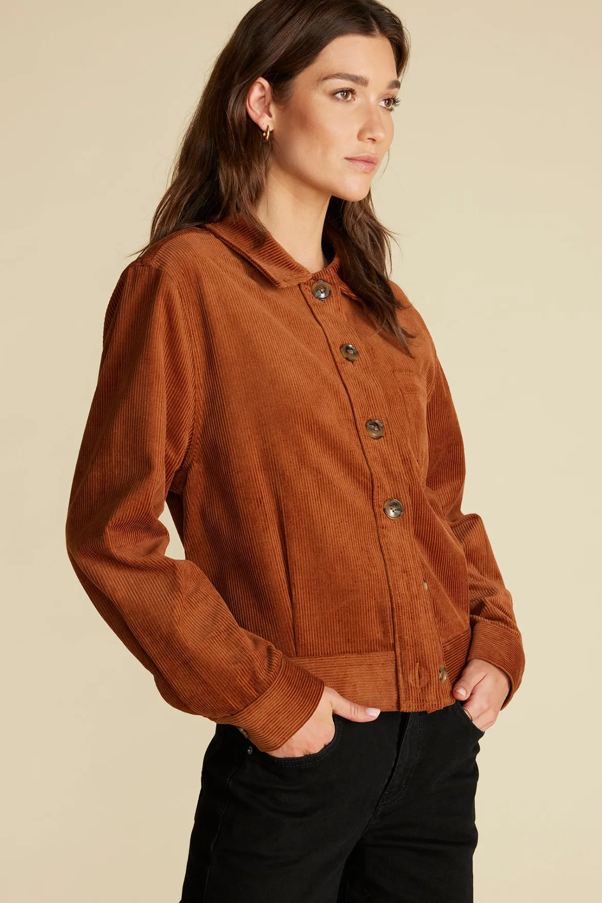 Jackets & Outerwear|Clearance^Amour Vert Spencer Corduroy Trucker Jacket AlmondBrown