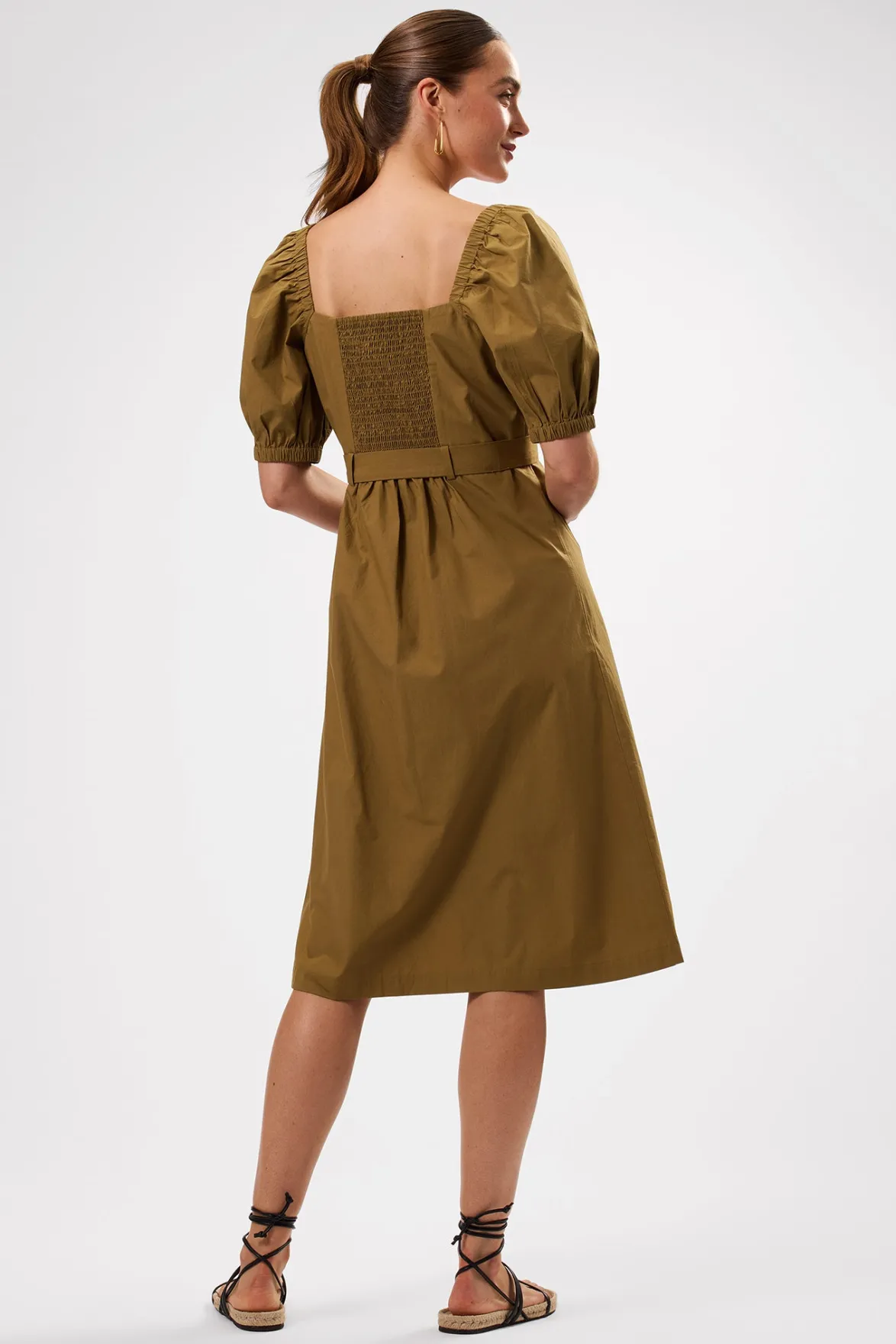 Dresses|Clearance^Amour Vert Square Neck Button Front Dress Elm
