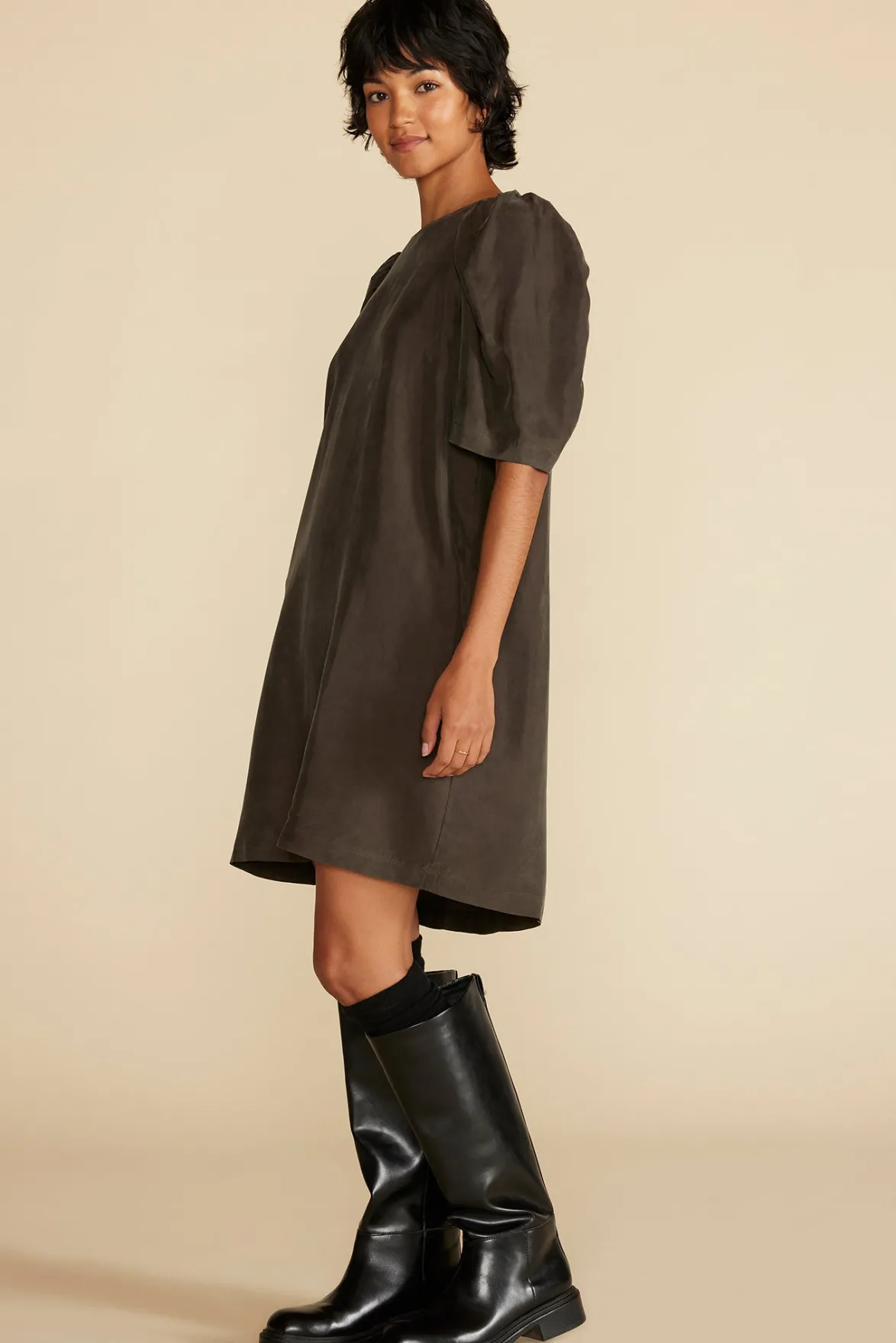 Dresses^Amour Vert Sylvia Puff Sleeve Dress OliveGreen