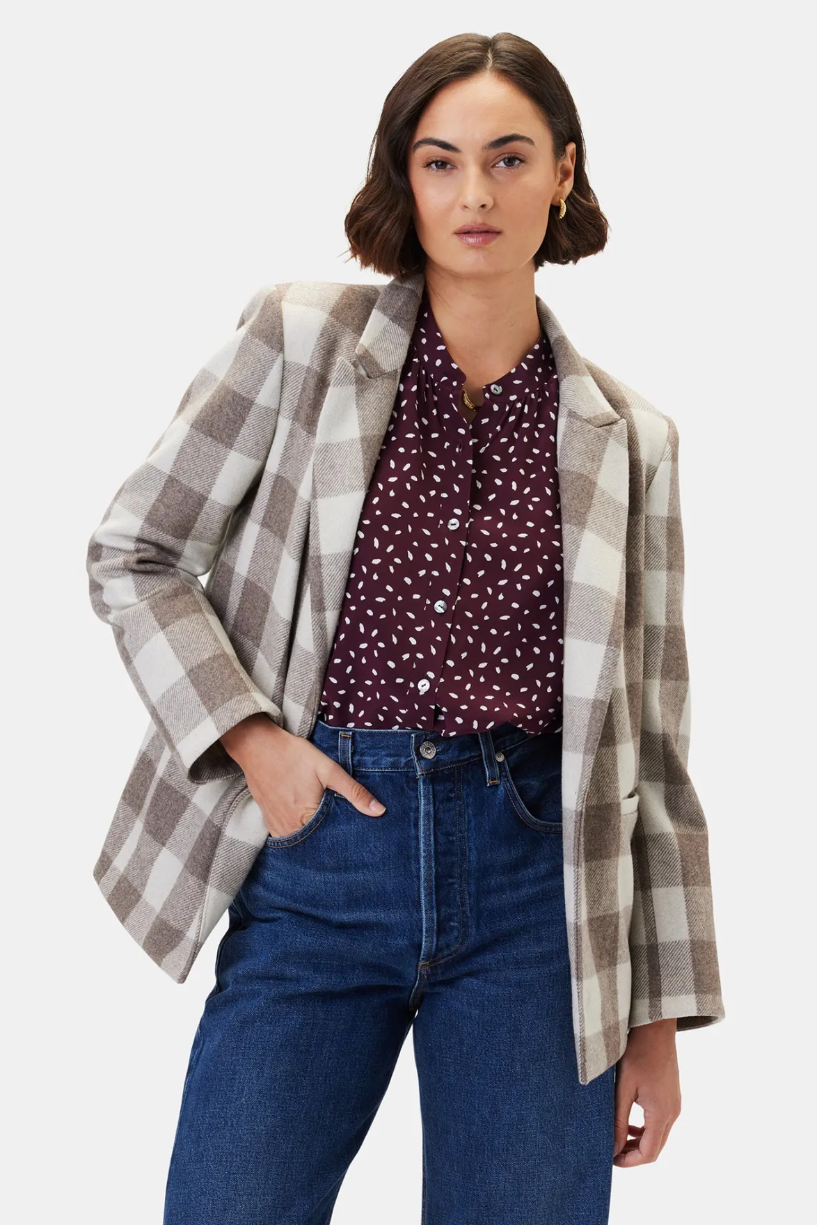 Jackets & Outerwear|Clearance^Amour Vert Tobie Single Breasted Blazer NaturalBuffaloCheck