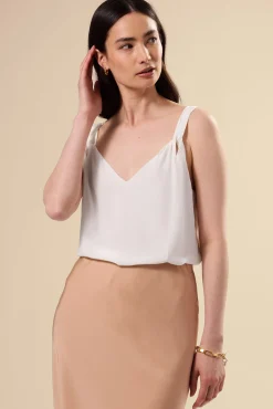 Tops|Clearance^Amour Vert Twist Strap Washable Silk Tank Ivory