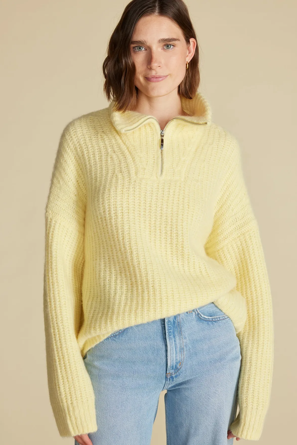Sweaters & Cardigans|Clearance^Amour Vert Veronique Chunky Half Zip Pullover Sweater AniseYellow