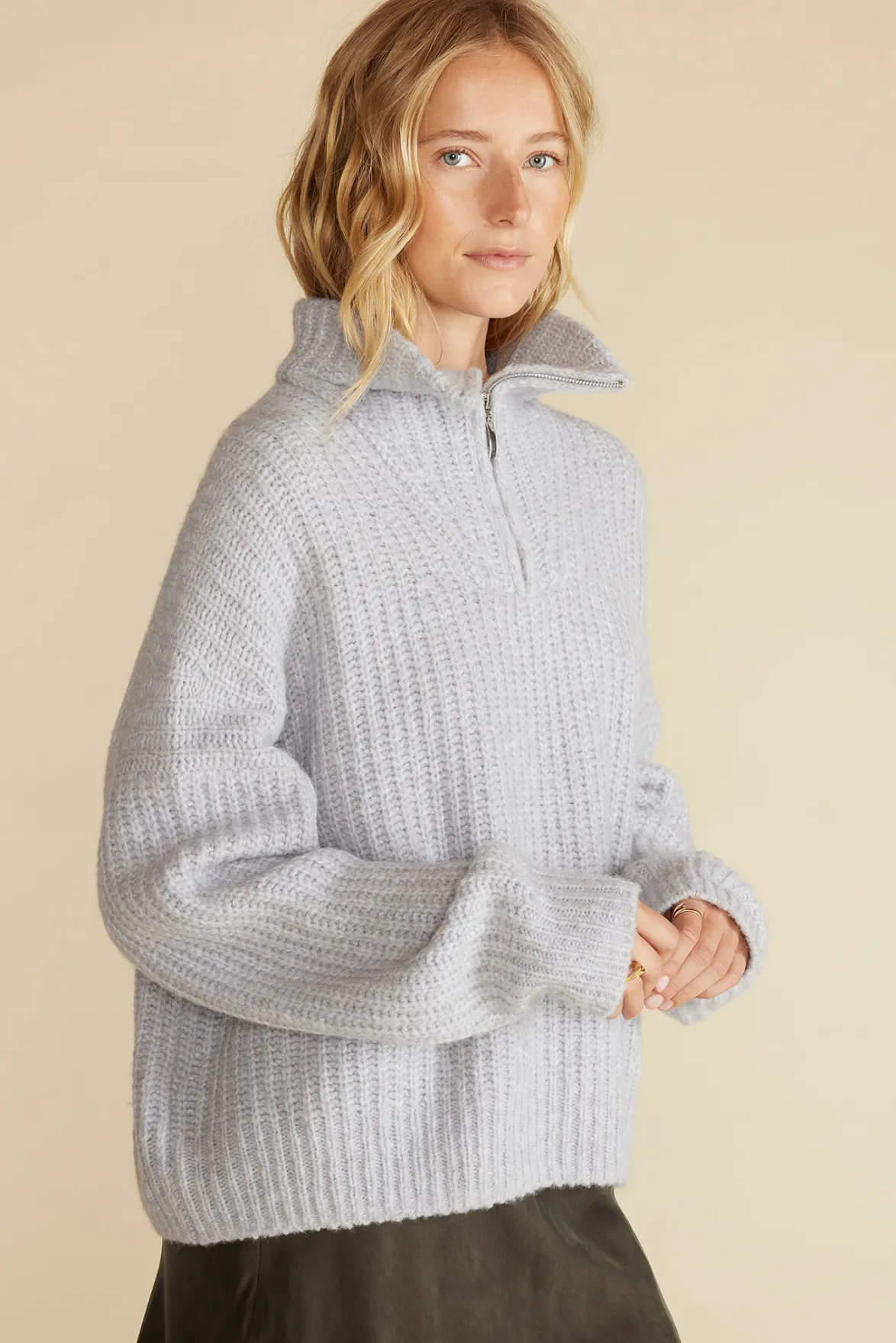 Sweaters & Cardigans|Clearance^Amour Vert Veronique Chunky Half Zip Pullover Sweater HeatherGrey