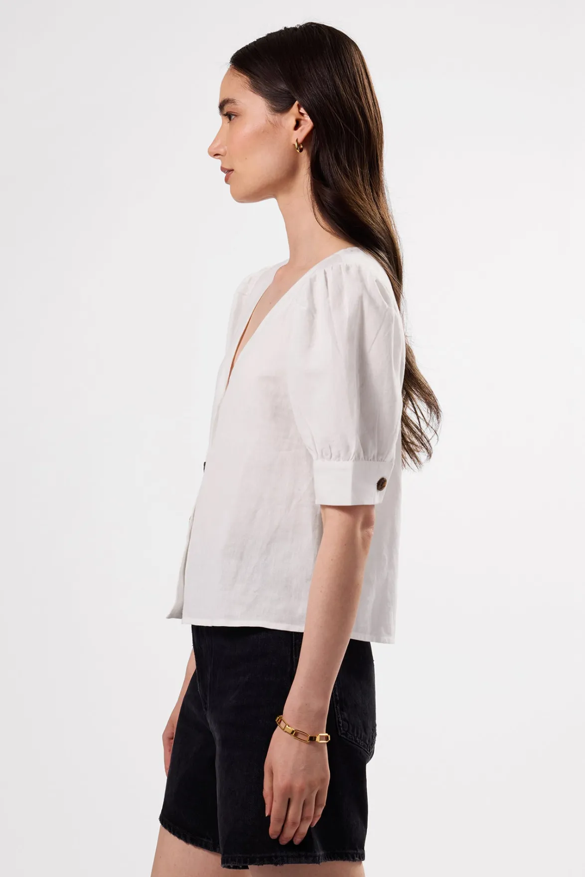 Tops|Clearance^Amour Vert V Neck Cuff Sleeved Blouse White