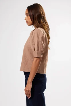 Tops|Clearance^Amour Vert V Neck Cuff Sleeved Blouse Sand