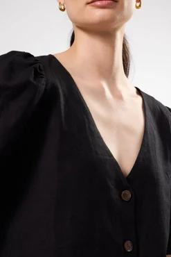 Tops|Clearance^Amour Vert V Neck Cuff Sleeved Blouse Black