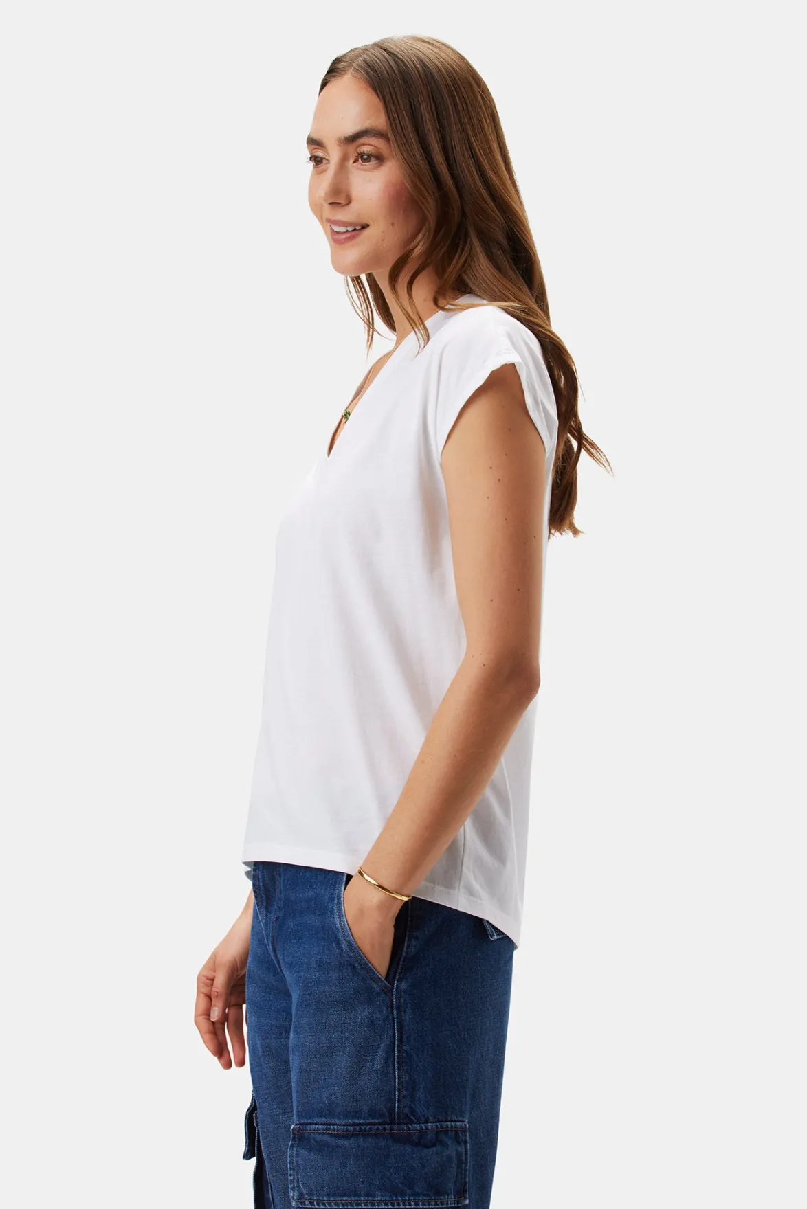 Tops|Tees^Amour Vert V Neck Solid Tee White
