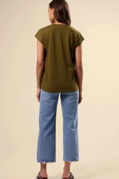 Tops|Tees^Amour Vert V Neck Solid Tee OliveGreen