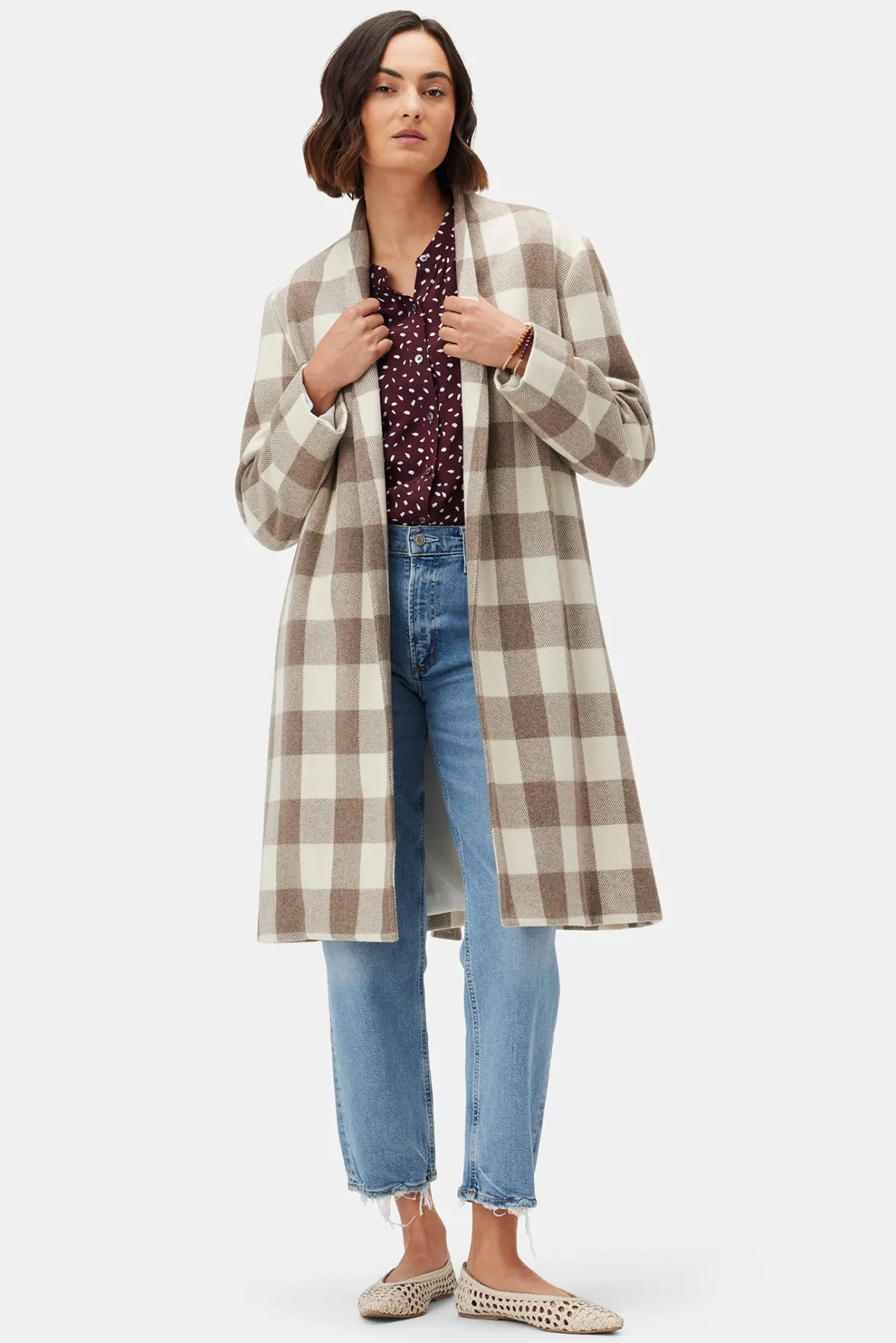 Jackets & Outerwear|Clearance^Amour Vert Zuly Wool Twill Coat NaturalBuffaloCheck